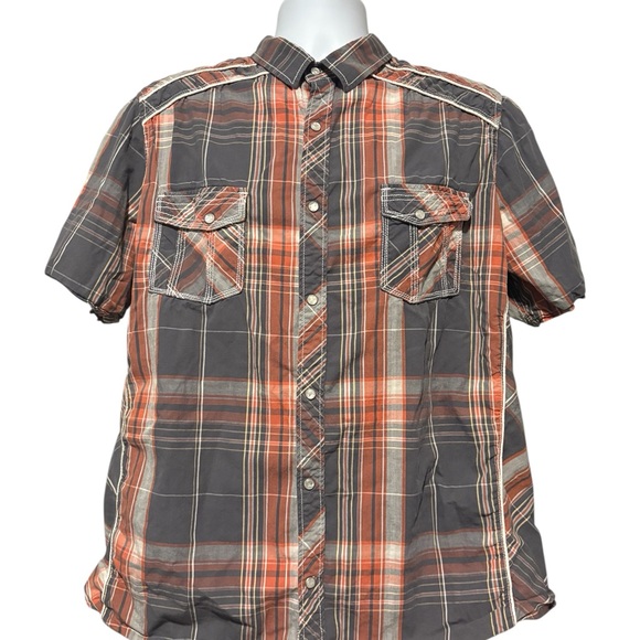 Men’s Helix Gray and Orange Pearl Snap Western Casual Button Down Shirt Size XXL - Picture 1 of 6
